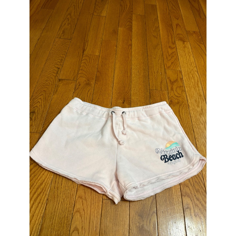 Sunsations Virginia Beach Pink Fleece Lounge Shorts XL Drawstring Raw Hem